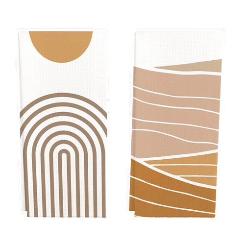 Tizzer Abstract Boho Sun Sunshine Mountain Rainbow Mid Century Modern Kitchen Towels Set of 2,Cotton Modern 24 X 16 Inches Dish Towels Dishcloths,Dish Cloth Flour Sack Hand Towel for Bohemian Kitchen Decor