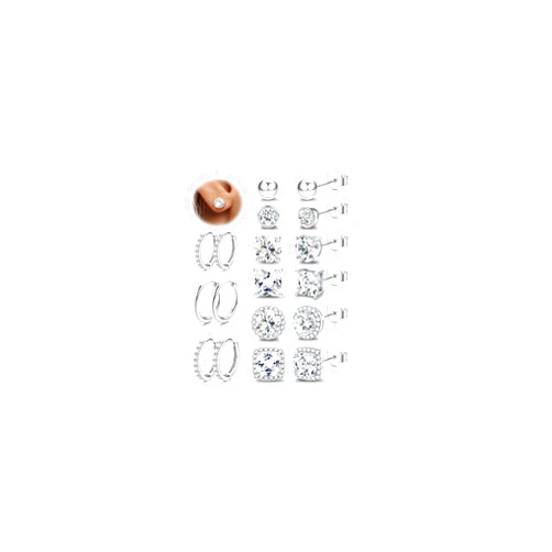 BESTEEL S925 Sterling Silver Stud Earrings for Women Men - Hypoallergenic 18K Gold Plated Hoop Earring Big Round Square Simulated Diamond Halo Studs Earrings for Sensitive Ears