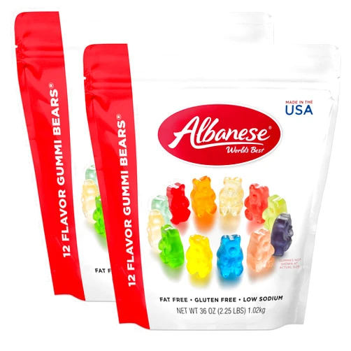 Albanese World's Best Family Share Pack, 12 Flavor Gummi Bears, 36 Oz Bags of Candy (Pack of 2), Soft & Chewy Candy Snacks