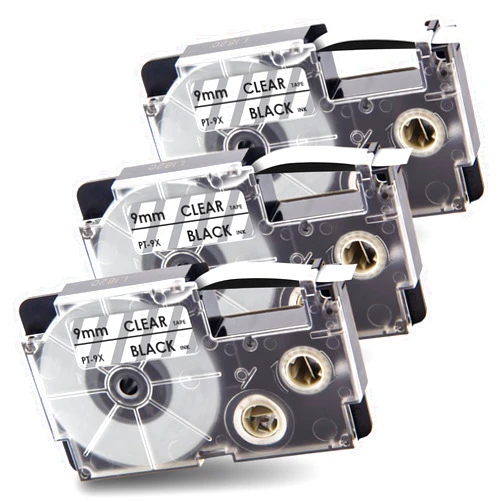 Pristar Compatible Label Tape Replacement for Casio XR-9X XR-9X2S XR9X XR9X2S Black on Clear Label Tape for KL-120 KL-60 KL-100 KL-750 KL-780 KL-820 KL-7200 Label Maker, 9mm(3/8
