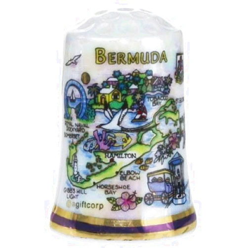 Souvenir Destiny Bermuda Caribbean Map Pearl Souvenir Collectible Thimble agc