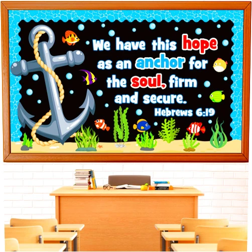 Glicholi Christian Sunday School Ocean Bulletin Board Decoration Set, Religious VBS Lord Classroom Decorations Under The Sea Anchor Fish Cutouts Bible School Library Church Window Wall Door Decor for Teacher