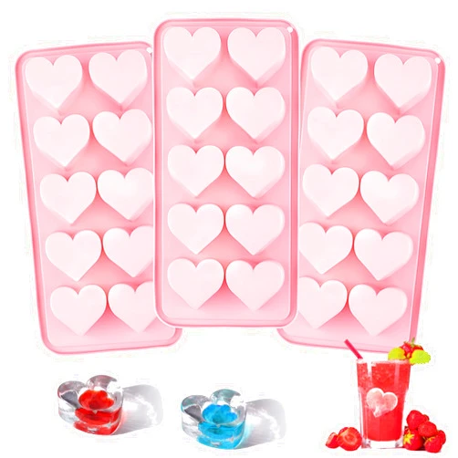 KALIONE 3 Pack Heart Silicone Ice Cube Tray, Heart Shaped Ice Cube Mold for Freezer, Easy Release Heart Ice Molds for Cocktails, Whiskey, Drinkings, Silicone Molds for Chocolate, Candy, Soap