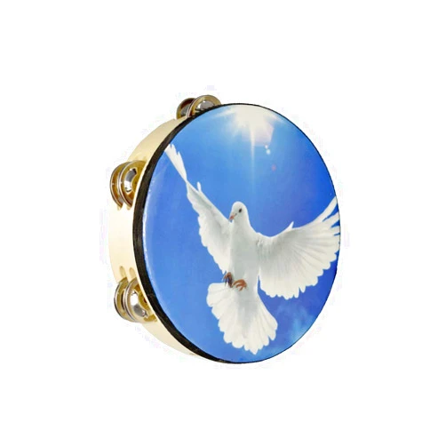 ENNBOM Tambourine Hand Bell Double Row Jingles Music Persuccion Church (8 Inch, Dove) 8 Inch Dove