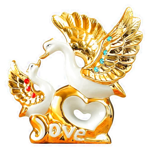 ZHUZE Love Swan Sculpture, Ceramic Gold-Plated Modern Decoration, Anniversary Couple Romantic Sculpture Home Decor (Small)