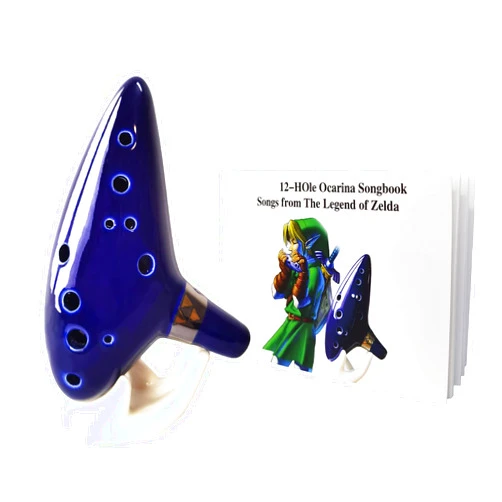 THE M LISHA Legend of Zelda Ocarina of Time, 12 Hole Ocarina Alto C w/Song Book, Display Stand, Protective Bag, Cord, Blue