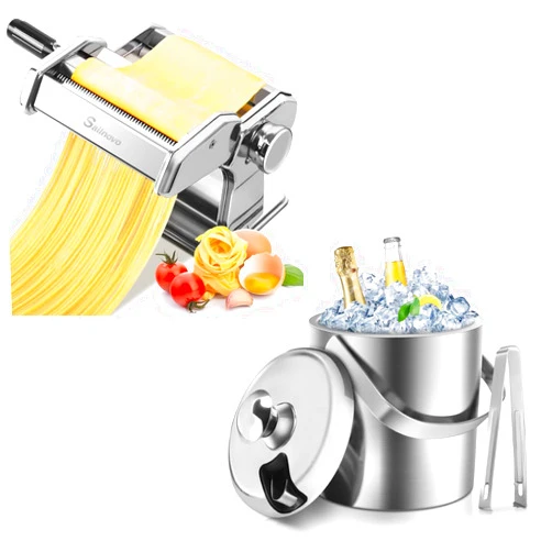 Sailnovo Pasta Maker Machine with 7 Adjustable Thickness Settings 150 Roller Pasta Maker, Sailnovo 1.2L Ice Bucket With Lid and Ice Tong Double-Wall Stainless Steel Insulated Ice Buckets