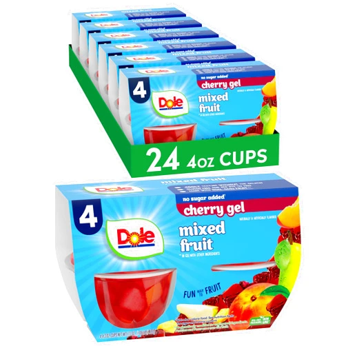 Dole Fruit Bowls Mixed Fruit in Cherry Flavored Gel Snacks, 4oz 24 Total Cups, Gluten & Dairy Free, Bulk Lunch Snacks for Kids & Adults