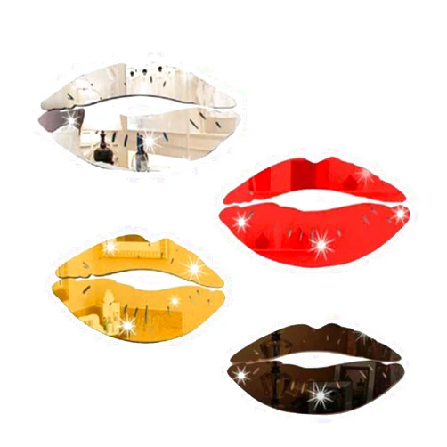 Junlinto DIY Modern 3D Kiss Lip Mirror Wall Sticker Acrylic Art Mural Decal Home Room Decor Black