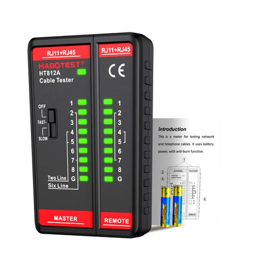 HABOTEST Network Cable Tester, HABOTEST HT812A with RJ45 RJ11 Port, Ethernet Cable Tester Tool,Speaker, Coax, Video, and Data Fast/Slow Gear, 60V Cable Telephone Line Continuity Test for CAT5/CAT5E/CAT6/CAT6A