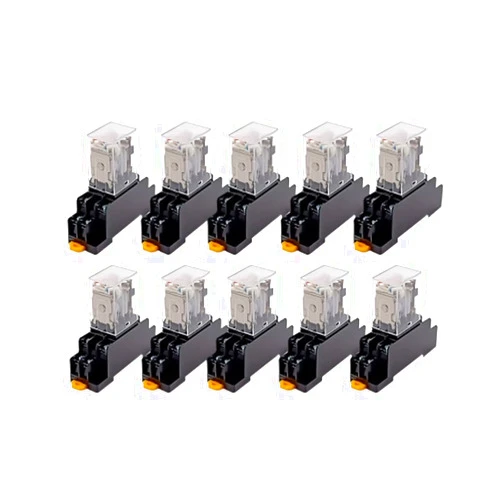 BEOTTO 10Set Relay with Socket Base Coil General DPDT Micro Mini Electromagnetic Relay Switch LED AC 110/220V DC 12/24V MY2NJ MY3NJ (Color : MY4NJ HH54P, Size : Other Voltage)