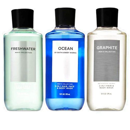 Bath & Body Works Bath and Body Works 3 Pack 2-in-1 Hair + Body Wash Freshwater, Graphite and Ocean. 10 Oz.