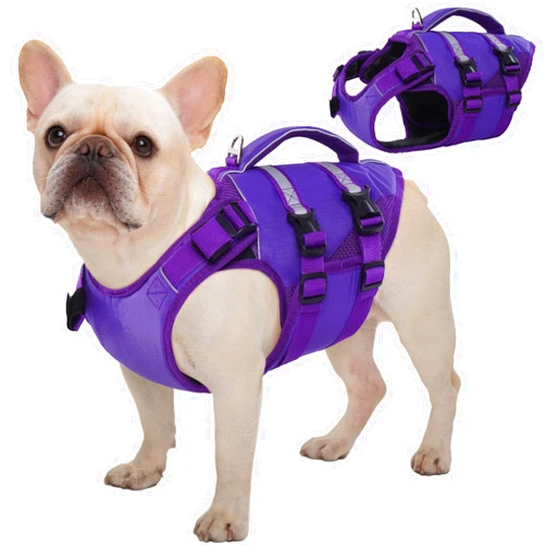 Kuoser Dog Life Jacket, High Flotation Dog Life Vest for Swimming Boating, Adjustable Ripstop Dog Lifesaver for Small Medium and Large Dogs, Reflective Safety Pet Life Preserver with Rescue Handle