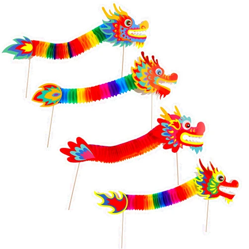 AUECOOME 4 Pcs Chinese New Year Paper Dragon Decorations 3D DIY Chinese Paper Dragon Party Decorations for Spring Festival Party Craft Set Supplies