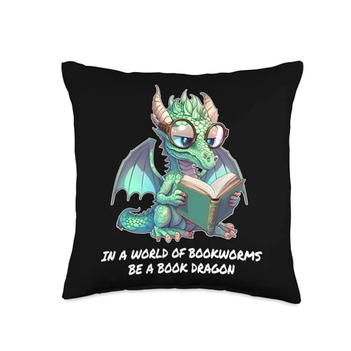 Asian Animal Gift Idea Fire Dragon Fantasy Co. In A World Full of Bookworms Be A Book Cute Dragon Throw Pillow, 16x16, Multicolor
