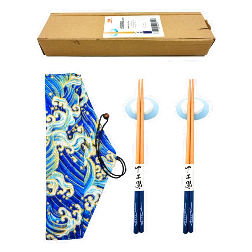 CuziCuzi Two Pairs Chopsticks and Chopstick Rest Gift Set with Cloth Bag, Natural and Reusable Wooden Chopsticks, Japanese Style Ceramic Chopstick Holder for Office Camping Traveling (Fuji-Ceramic)