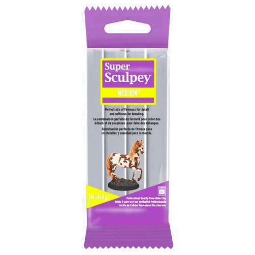 Super Sculpey Medium Gray, Premium, Non Toxic, Medium firmness, Sculpting Modeling Polymer clay, Oven Bake Clay, 1 pound bar. Great for all advanced sculptors, model makers and movie studios