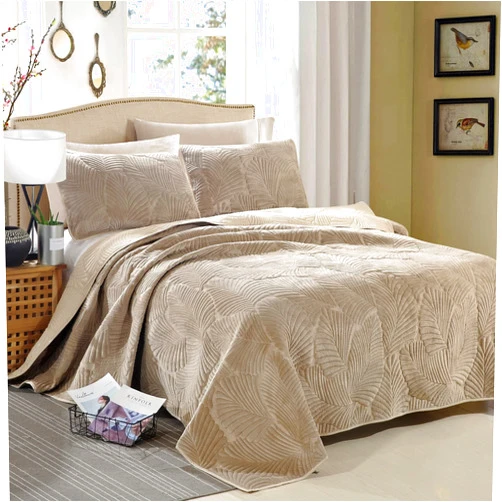CCUNSZI Bedspread Quilt Set - Plush Reversible Quilting Coverlet 3 Piece, Luxury Embroidered Quilted Comforter Bedspreads Warm and Comfortable Bedding Set,Beige,Queen
