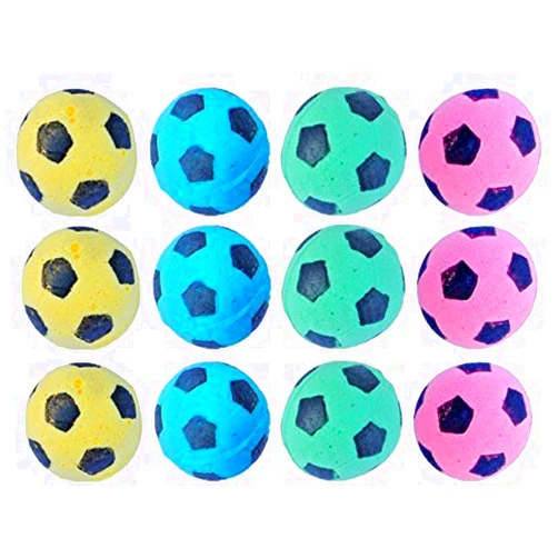 PETFAVORITES Cat Toy, Foam Sponge Soccer Ball (12 Pack), Interactive Pet Kitten Cat Exercise Toy Balls, Soft, Bouncy, Noise Free, Indoor, Pink, Yellow, Blue, Green