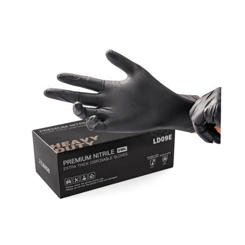 LANON Protection LANON 8 Mil Heavy Duty Black Nitrile Gloves, Food Safe, Powder Free, Mechanic, Fully-Diamond Textured Grip Industrial Disposable Gloves, Medium