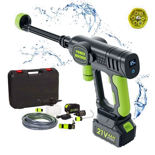 Ebooine Cordless 70Bar High Pressure Washer with 21V 4Ah 300W Battery Lasting 60mins, 6-in-1 Nozzle, Three Pressure Gears, LED Screen for Washing Cars, Cleaning Patios, Watering Plants, etc. Charger Included