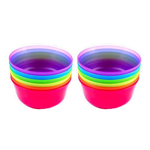 Cuddly Hippo Kids Plastic Dinnerware Set of 12 Multi Color Bowls - Reusable, BPA-Free, Dishwasher Safe and Microwaveable