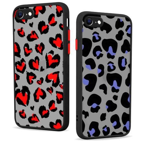 Zrutru 2 Pack Black Translucent Matte Phone Case for iPhone SE 2022/SE 2020/8/7,Love Heart Leopard Print Cheetah Pattern Cover for Women Men,Slim Silicone Protection Shockproof Funda SE 2022/2020 4.7