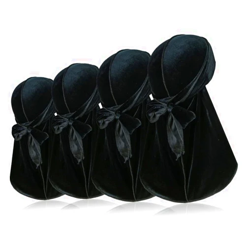 Oumrote 4 Pcs Velvet Durags for 360 Waves, Silky Doo Rag Durag Head Wraps with Extra Long Tail and Wide Straps for Men Women