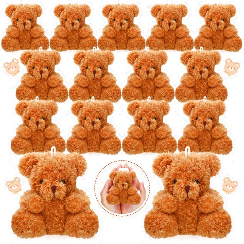 Aoriher 15 Pcs Plush Mini Bear 4 Inch Stuffed Animal Toys Tiny Bear Stuffed Animal Soft Bear Doll Small Present Box Doll Toy for Birthday Wedding Decorations Party Favors Supplies Bag Charm (Brown)