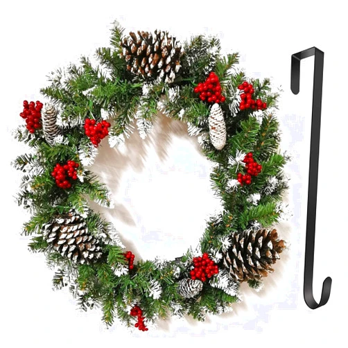 Milukon Christmas Wreath with Hanger, 18inch/45cm Artificial Christmas Garland for Front Door with 50 LED Lights, Pre-Lit Xmas Wreath for Winter Decorations Door Wall Hanging Ornaments