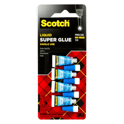 Scotch Super Glue Liquid, 4-Pack of Single-Use Tubes, .017 oz Each, Fast Drying Liquid Formula (AD114)