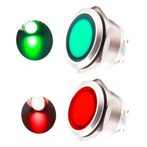 mxuteuk 2 Pcs 12V-24V 22mm LED Metal Indicator Light Waterproof Signal Lamp Red Green with Wire for Car Truck Boat