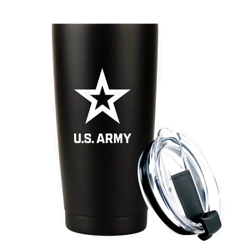 Military Gift Shop 20oz US Army Tumbler, Double-Walled Insulated Steel USA Coffee Mug with Lid | US Army Gifts | Disabled USMC Veteran Owned SMALL Business