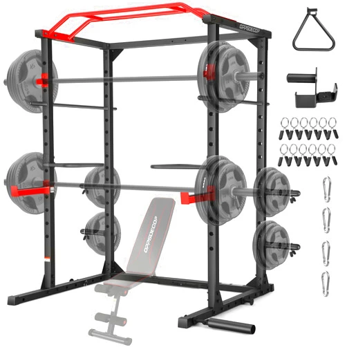 OPPSDECOR Multi-Function Power Cage, 1600LBS Power Cage with Cable Pulley System & Cable Row Power Squat Rack for Home Gym with LAT Pull Down Adjustable Strength Training Equipment