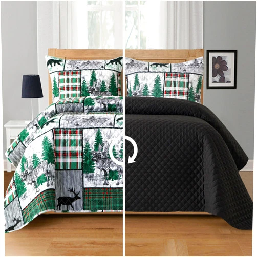 Elegant Comfort 3-Piece Holiday Rustic Plaid Patchwork Reversible Quilt - Soft Bedspread with Matching Pillow Shams, Heavy Weight Premium Stitching All Season Quilted Coverlet- California King, Forest