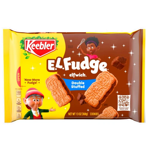 Keebler E.L. Fudge Double Stuffed Elfwich Cookies, Sandwich Cookies Stuffed with Crème Filling, 13 oz