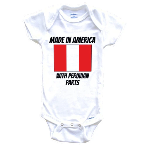 Really Awesome Shirts Made in America with Peruvian Parts Peru Flag Funny One Piece Baby Bodysuit