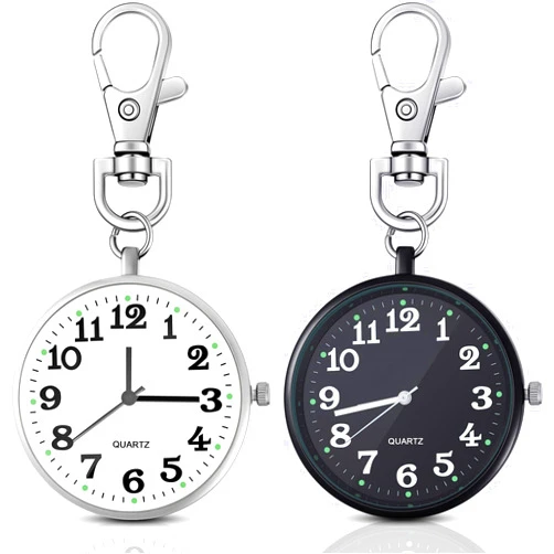 Junkin 2 Pieces Quartz Pocket Watch with Key Buckle Round Pocket Watch Keychain Watch Portable Unisex Watch