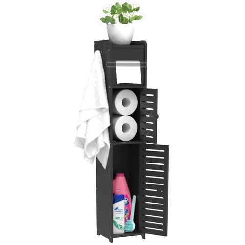 WODETREE Bathroom Storage Cabinet for Small Space with Doors and Shelves, Narrow Bathroom Cabinet, Waterproof 4-Tiers Toilet Paper Storage, Bathroom Organizer for Corner, Accommodate Mega Rolls(Frosted Black)