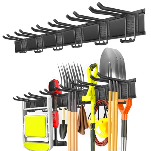 PIYILO Garage Organization, Garage Tool Organizer Wall Mount with 48 inches Rails and 6 Double-layer Hooks, Garden Tool Rack Heavy Duty, Garage Hanging Storage Rack For Yard Tools, Shovel, Shed