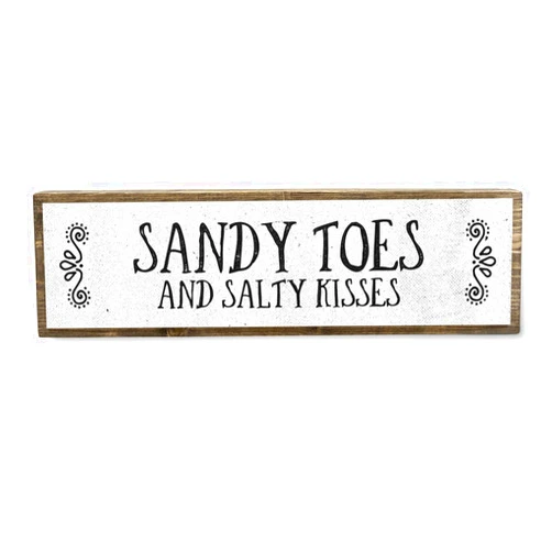 ANVEVO Beach Wood Signs (Medium - Wood And Metal, Sandy Toes And Salty Kisses)