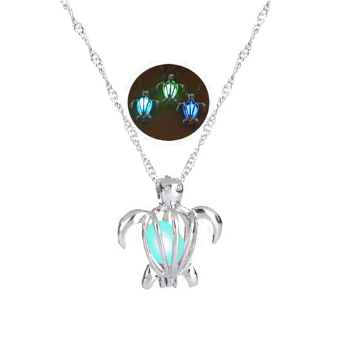 COLORFUL BLING Cute Animals Sea Turtle Luminous Pendant Necklace Glow In the Dark Fluorescence Tortoise Necklace Jewelry for Women