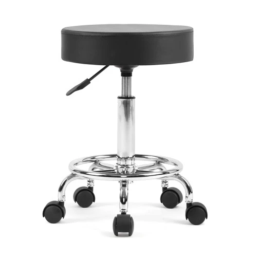 LSSBOUGHT Round Rolling Stool with Wheels Salon Stool PU Leather Height Adjustable Roller Chair for Spa Tattoo Dentist Clinic(Black)