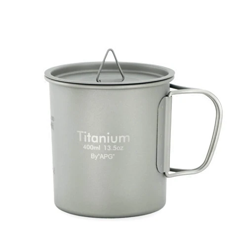 Vesena Ultralight Titanium Picnic Camping Cup Water Mug Foldable Handle Pot Coffee Tea Cup with Lid