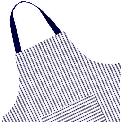 Cackleberry Home Navy Blue and White Ticking Stripe Woven Cotton Bib Apron Pocket Adjustable Strap