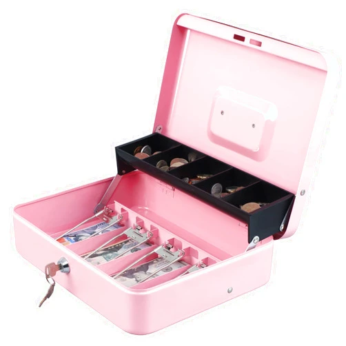 xydled Cash Box with Money Tray and Key Lock,Tiered, Cantilever Design,4 Bill / 5 Coin Slots,11.8
