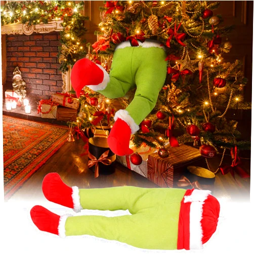 LIANGLIDE Elf Leg Christmas Tree Decorations Christmas Tree Topper Christmas Elf Stole Christmas Tree Ornaments,Furry Green Legs Ornaments for Christmas Garland Christmas Trees XX-Large