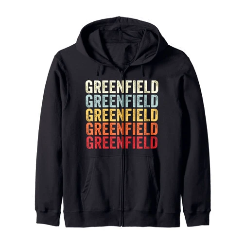 Greenfield Massachusetts Greenfield MA Retro Vintage Text Zip Hoodie