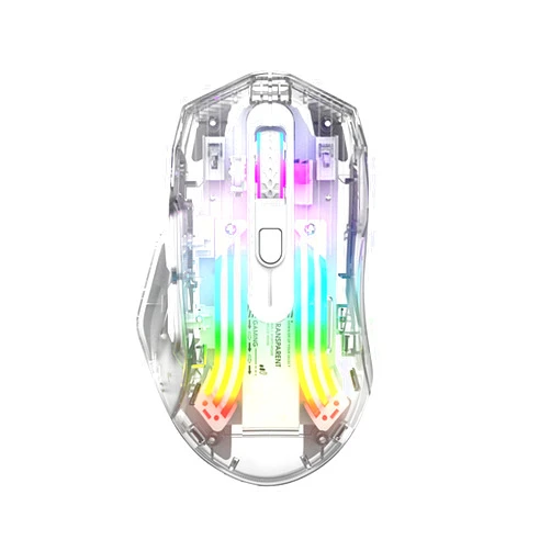 HXMJ-Wireless Gaming Mice with Transparent Crystal Shell,Tri-Modes (USB Wired+2.4G Wireless+Bluetooth),Silent Click,RGB Backlit-White