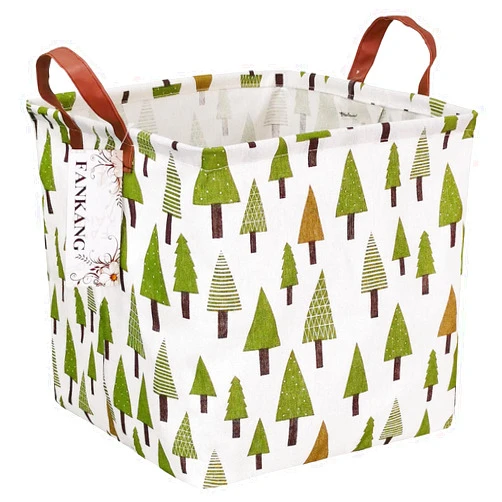 FANKANG Square Nursery Hamper Storage Bins Canvas Laundry Basket Foldable with Waterproof PE Coating Large Storage Baskets Gift Baskets for Children Office Bedroom ClothesToys (SquareGreen forest)